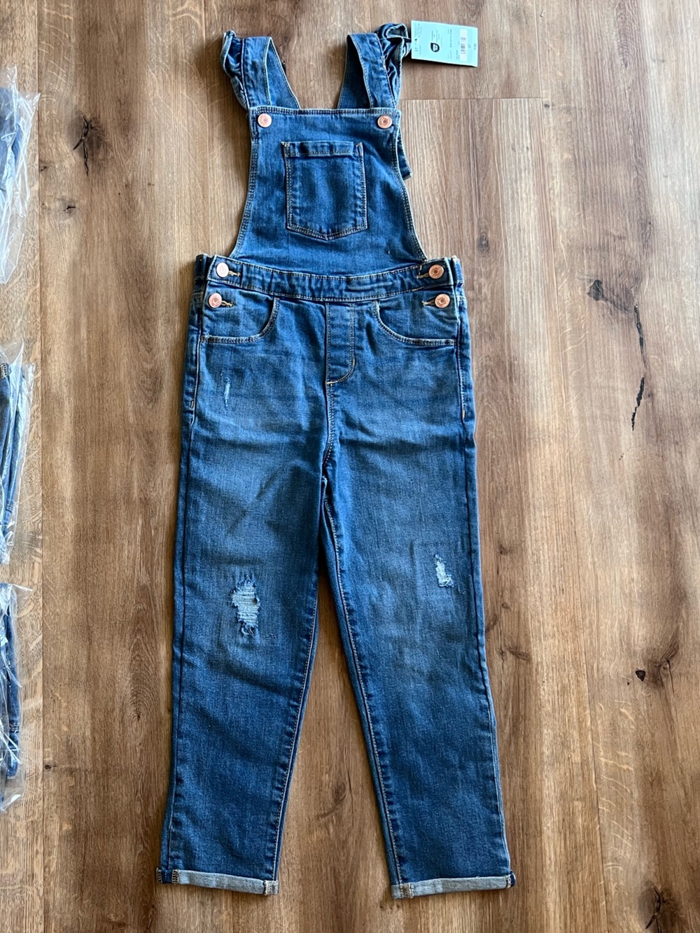 NWT Okie Dokie Girls 5T Jean Overalls Ruffle Straps